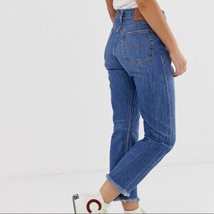 Levi’s 501‎ Skinny High Rise Raw Hem Jeans in Dark Blue Size 27 x 28